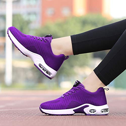 Dannto Zapatos Deporte Mujer Zapatillas Deportivas Correr Gimnasio Casual Zapatos para Caminar Mesh Running Transpirable Aumentar Más Altos Sneakers (Morado-B,39)