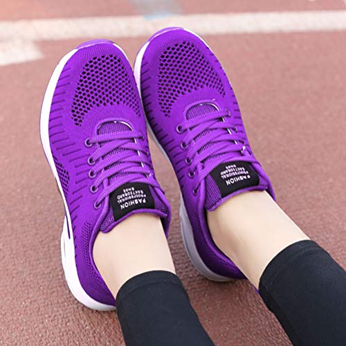 Dannto Zapatos Deporte Mujer Zapatillas Deportivas Correr Gimnasio Casual Zapatos para Caminar Mesh Running Transpirable Aumentar Más Altos Sneakers (Morado-B,39)