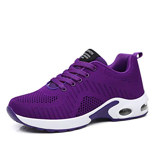 Dannto Zapatos Deporte Mujer Zapatillas Deportivas Correr Gimnasio Casual Zapatos para Caminar Mesh Running Transpirable Aumentar Más Altos Sneakers (Morado-B,39)