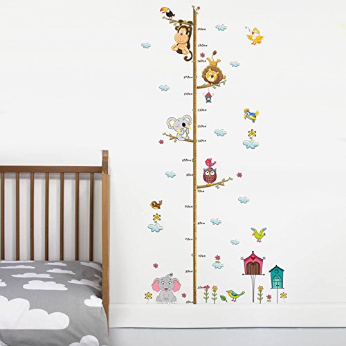 decalmile Animales Gráfica de Altura Pegatinas de Pared Elefante Mono Vinilos Decorativos Salón Guardería Habitación Infantiles Niños Bebés Dormitorio