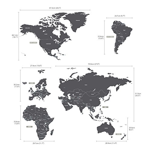 DECOWALL DLT-1609G Mapamundi Moderno Gris Vinilo Pegatinas Decorativas Adhesiva Pared Dormitorio Salón Guardería Habitación Infantiles Niños Bebés (Extra Grande) (English Ver.)