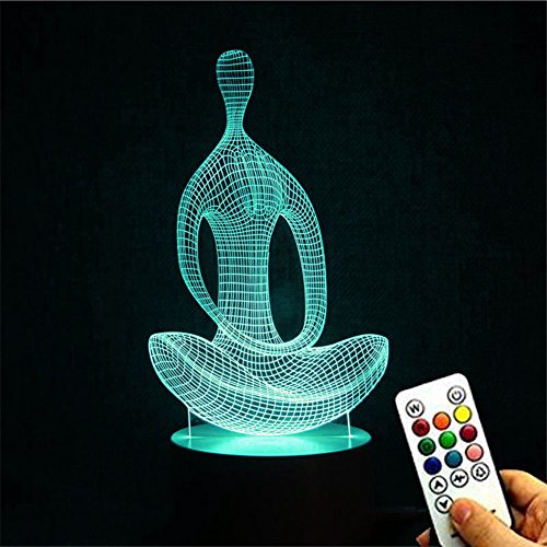 Deerbird® Yoga Meditación Estilo 3D Abstracto Visual Óptico Espejismo 7 Colores gradiente Remoto Controlar USB Mesa Lámpara Elegante Blanco Base para Sala Decoración Madre Día Regalo