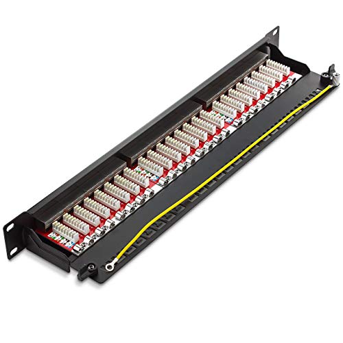 deleyCON CAT6a Patch Panel El Panel de Corrección 24 Puertos Escritorio 19" Pulgadas el Montaje en Rack Ensamblaje del Servidor 24x RJ45 Blindado TIA568A TIA568B - Negro