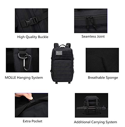 Delgeo Mochila Táctica 45L Gran Capacidad Múltiples Bolsillos Mochila Crossfit Nylon 900D Impermeable Mochila para Hombre y Mujer Mochila Senderismo, Acampada, Montañismo y más - Negro