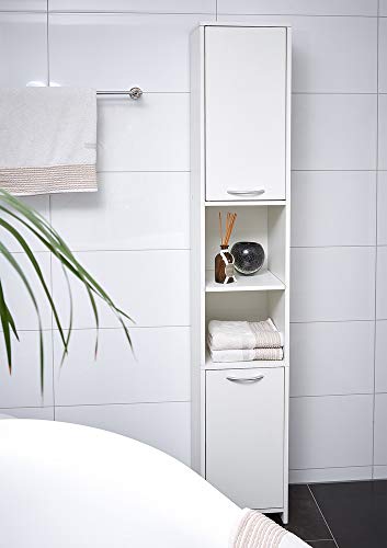 Deuba Armario de baño Blanco y Alto Mueble de alamacenamiento con 2 Puertas 2 estantes 185x30x30 cm almacenaje Toallas