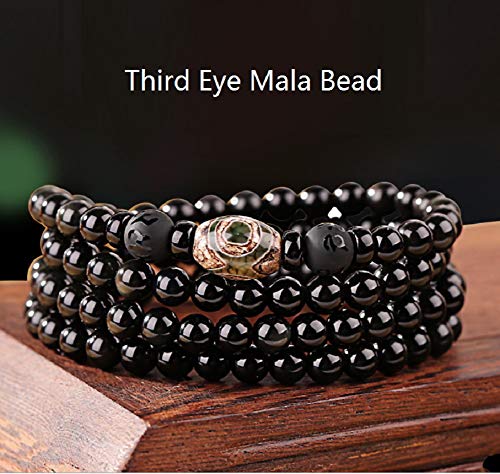 Deykhang Feng Shui Obsidiana 108 Mala Cuentas de Piedra Pulsera Grano de la Piedra del Tercer Ojo del Tigre del Ojo Pulsera para la meditación relajación de la Yoga budistas,For Women