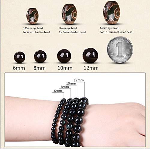 Deykhang Feng Shui Obsidiana 108 Mala Cuentas de Piedra Pulsera Grano de la Piedra del Tercer Ojo del Tigre del Ojo Pulsera para la meditación relajación de la Yoga budistas,For Women