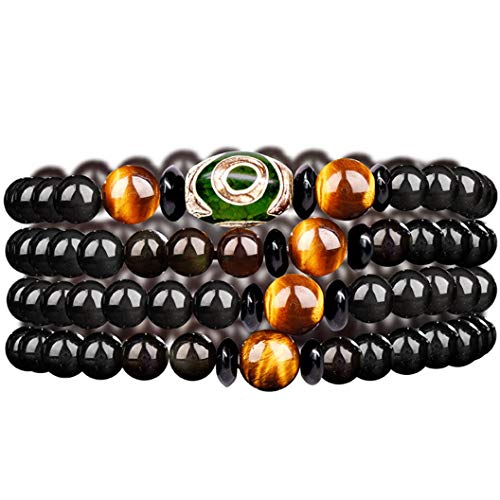 Deykhang Feng Shui Obsidiana 108 Mala Cuentas de Piedra Pulsera Grano de la Piedra del Tercer Ojo del Tigre del Ojo Pulsera para la meditación relajación de la Yoga budistas,For Women