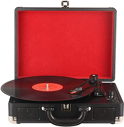 DIGITNOW! Tocadiscos Plato giradiscos Plato Vinilo 33/45/78 RPM, Maleta Portátil con 2 Altavoces Integrados, Grabador de Vinilo a MP3, USB Reproductor MP3, Entrada AUX y RCA, Negro