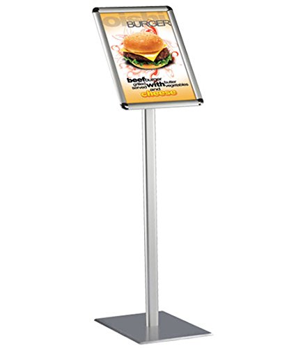 DISPLAY SALES Soporte clásico informativo DIN A4 210 x 297 mm. Diseño prémium plateado (1 m de altura total). Pata sólida de aluminio inoxidable; para uso en formato vertical/horizontal.