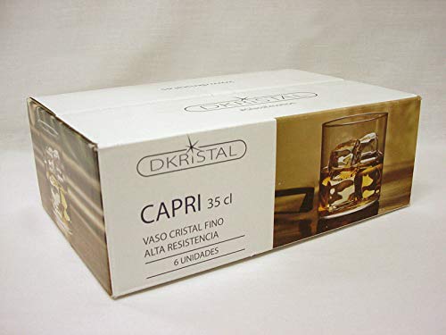 Dkristal Lote 6 Vasos Cristal Duro Capri Whisky Agua ETC 350ML PEQUEÑO