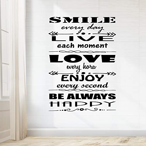 Docliick® Vinilo de pared decorativo en Inglés"SMILE EVERYDAY." Pegatinas de pared decorativa de frases celebres.Vinilo decorativo decoración hogar Docliick DC-021-ING