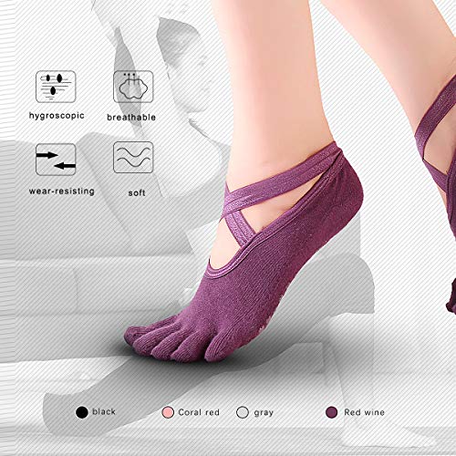 Dokpav 2 Pares Calcetines Antideslizantes ABS para Mujer Calcetines de Algodón para Yoga/Fitness/Pilates/Artes Marciales/Danza/Gimnasia/Trampolín 36-43