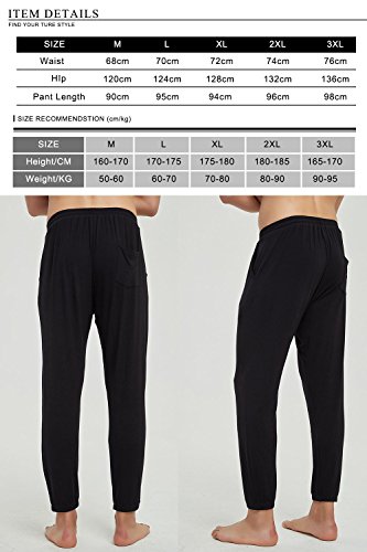 Dolamen Hombre Pantalones de Pijama Modal Algodón, 2018 Pantalones Boxeador Largo Casual Ropa de Dormir Cintura elástica Bolsillos Tiempo Libre Yoga Deportes (Medium, Negro)