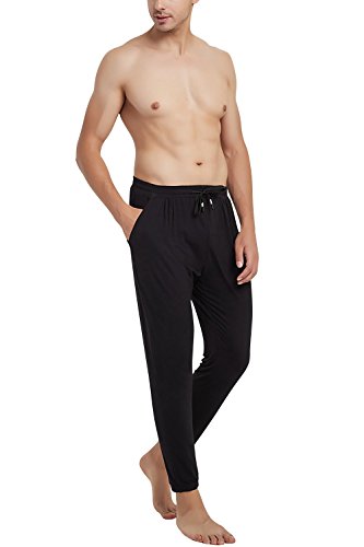 Dolamen Hombre Pantalones de Pijama Modal Algodón, 2018 Pantalones Boxeador Largo Casual Ropa de Dormir Cintura elástica Bolsillos Tiempo Libre Yoga Deportes (Medium, Negro)