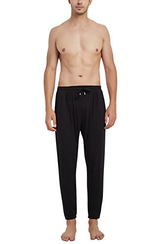 Dolamen Hombre Pantalones de Pijama Modal Algodón, 2018 Pantalones Boxeador Largo Casual Ropa de Dormir Cintura elástica Bolsillos Tiempo Libre Yoga Deportes (Medium, Negro)