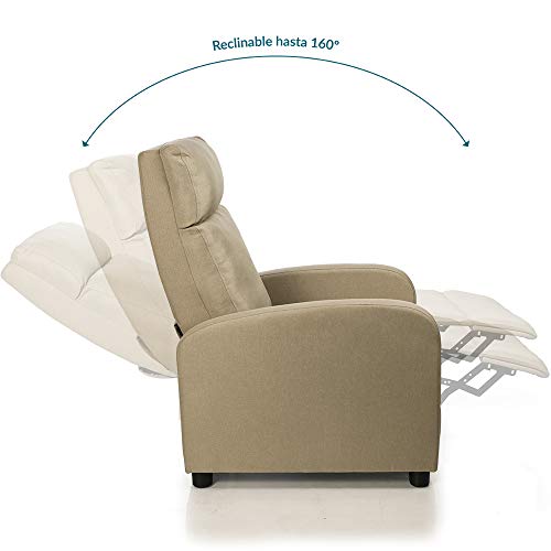 Don Descanso - Sillón Reclinable Tela Verona Beige, Sillón Relax con Reposapiés, Sistema de Apertura Push, Compacto, 2 Posiciones de Tumbada y Posición Cero, Butaca Salón Reclinable hasta 160º