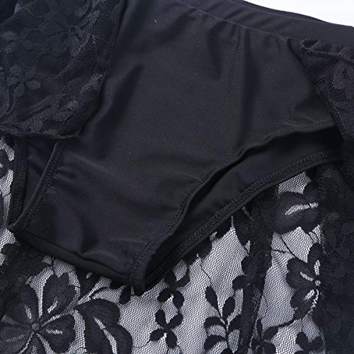 dPois 2 pc Conjunto Espalda Escotada para Niña Baile Jazz Ballet Crop Top Corto + Pantalones Cortos con Falda Tutú Traje de Encaje Flores Lírica Danza Contemporánea Moderna Negro 6-7 Años