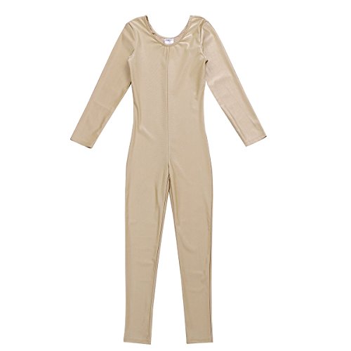 dPois Bodies de Danza Maillot Ballet Manga Larga Niñas Niños Mono Leotardo Gimnasia Ropa Deportiva Elástico Traje de Deporte Invierno Unitard Infantil Dancewear Jumpsuit 5-12 Años Beige 10-12 años