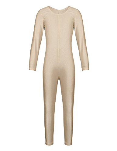 dPois Bodies de Danza Maillot Ballet Manga Larga Niñas Niños Mono Leotardo Gimnasia Ropa Deportiva Elástico Traje de Deporte Invierno Unitard Infantil Dancewear Jumpsuit 5-12 Años Beige 10-12 años