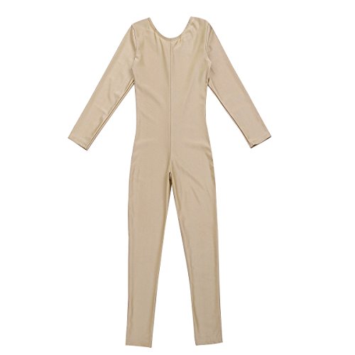 dPois Bodies de Danza Maillot Ballet Manga Larga Niñas Niños Mono Leotardo Gimnasia Ropa Deportiva Elástico Traje de Deporte Invierno Unitard Infantil Dancewear Jumpsuit 5-12 Años Beige 10-12 años