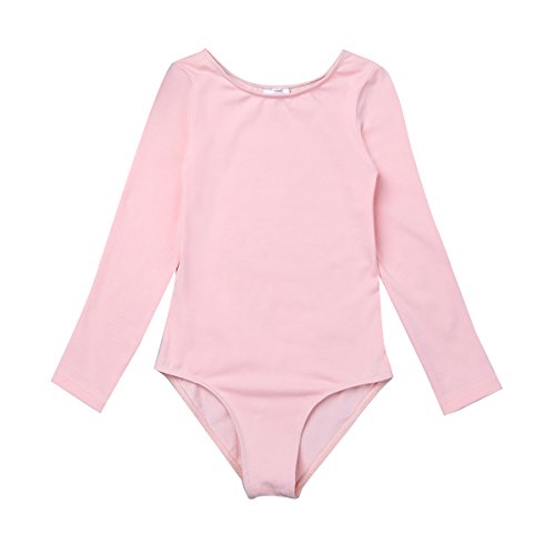 dPois Maillot Niña Ballet Gimnasia Danza Leotardo Manga Larga 2PC Disfraz Bailarina Tutú Falda Envolvente Gasa Traje de Ballet Equipamiento Básico para Niña Chica Rosa Perla 5-6 años