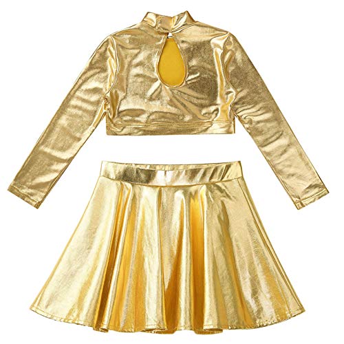 dPois Traje de Danza Jazz Ballet Niña Brillantes Conjunto Crop Tops +Falda Tutú Infantil para Actuación Fiesta Crop Top Danza Chica Dorado 6 años