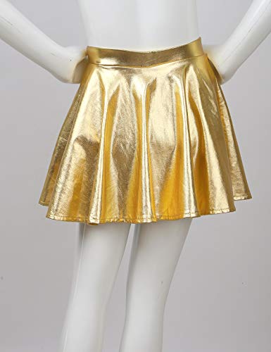 dPois Traje de Danza Jazz Ballet Niña Brillantes Conjunto Crop Tops +Falda Tutú Infantil para Actuación Fiesta Crop Top Danza Chica Dorado 6 años