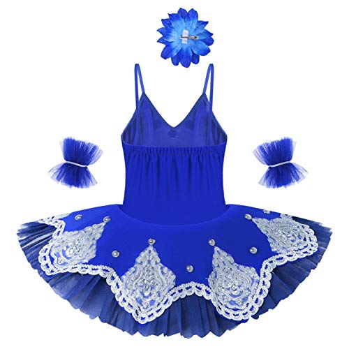 dPois Vestido de Danza Lentejuelas Niña Ropa de Ballet Maillot Leotardo con Falda Gimnasia Tutu de Fiesta Maillot Manga Corta para Niña Ballet Baile Disfraz Ballerina Bailarina Azul Marino 3-4 años