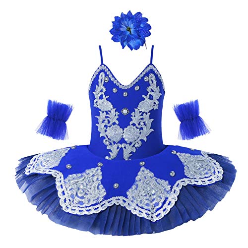 dPois Vestido de Danza Lentejuelas Niña Ropa de Ballet Maillot Leotardo con Falda Gimnasia Tutu de Fiesta Maillot Manga Corta para Niña Ballet Baile Disfraz Ballerina Bailarina Azul Marino 3-4 años