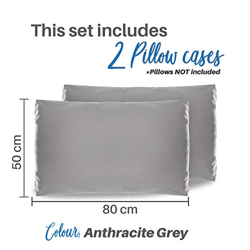 Dreamzie - Set de 2 x Funda de Almohada 50x80 cm, Gris Antracita, Microfibra (100% Poliéster) - Fundas de Almohadas Hipoalergénica - Fundas de Cojines de Calidad con una Suavidad Incomparable