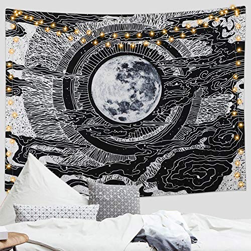 Dremisland Luna y Estrella Tapiz de Pared Mandala Colgar en la Pared Tarot Tapices Manta de Pared Blanco y Negro para Sala de Estar Dormitorio Decoración (Luna, L / 148 X 200 cm)