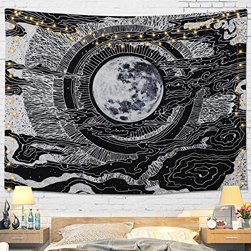 Dremisland Luna y Estrella Tapiz de Pared Mandala Colgar en la Pared Tarot Tapices Manta de Pared Blanco y Negro para Sala de Estar Dormitorio Decoración (Luna, L / 148 X 200 cm)