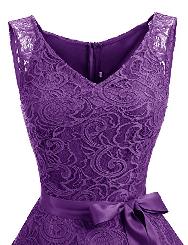 Dressystar Vestido Corto Elegante Mujer De Encaje Sin Mangas con Lazo para Madrina Fietsa Violeta XS