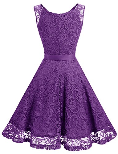 Dressystar Vestido Corto Elegante Mujer De Encaje Sin Mangas con Lazo para Madrina Fietsa Violeta XS