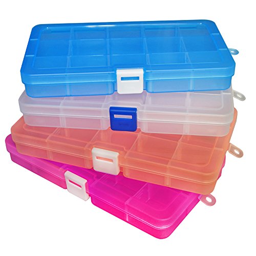 DUOFIRE Ajustable Caja de Almacenamiento de Plástico Joyería Organizador Contenedor de Herramientas (15 Compartimientos x 4, 4 Colores)