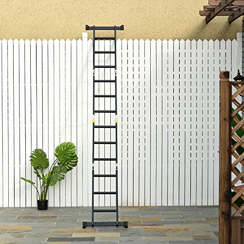 DURHAND Escalera Multiusos Plegable Escalón Caballete 5 en 1 Portátil con 2 Placas de Plataforma Pie Antideslizante 6 Interruptores Bisagra Aluminio 150 kg 70x61x11 cm Negro