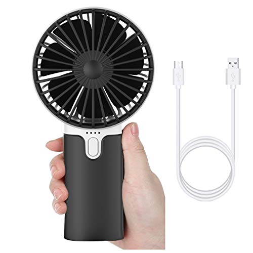 EasyULT Mini Ventilador de Mano USB, con 5200mAh Batería, Recargable USB Ventilador Portátil, 3 Velocidades Ajustable y Base Escritorio para al Hogar, Oficina, Viajes, Picnic-Negro