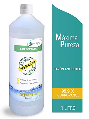 Ecosoluciones Químicas - 1 litro | Alcohol Isopropílico 99,9% Alta pureza IPA | Limpieza componentes electrónicos, Objetivos, Pantallas. Desengrasante. Desinfección y Limpieza Superficies