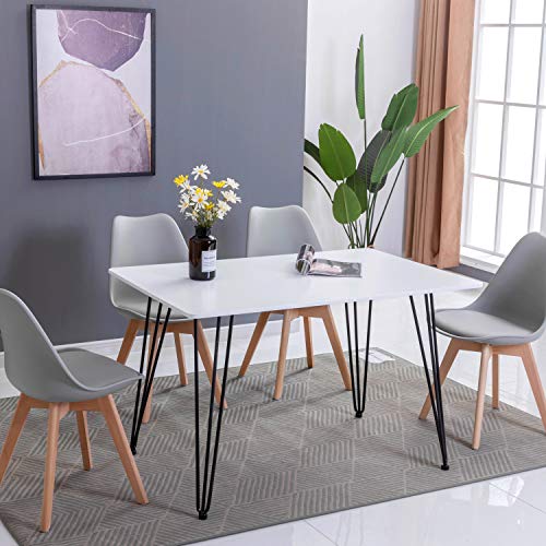 EGGREE Pack de 4 Tulip Sillas de Comedor Sillas Cocina Nórdico con Asiento Tapizado y Las piernas de Madera de Haya Maciza - Gris