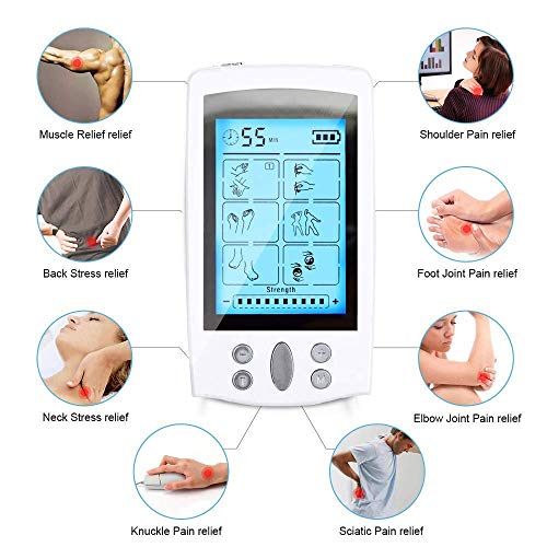 Electroestimulador TENS y electroestimulación muscular, 16 Modos 2 Canales USB Recargable Masajeador Electro para el Cervical/Piernas/Abdominal/Espalda/Cuello