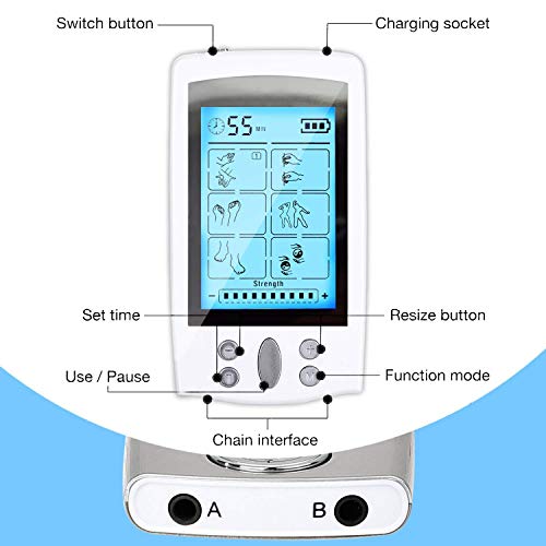 Electroestimulador TENS y electroestimulación muscular, 16 Modos 2 Canales USB Recargable Masajeador Electro para el Cervical/Piernas/Abdominal/Espalda/Cuello