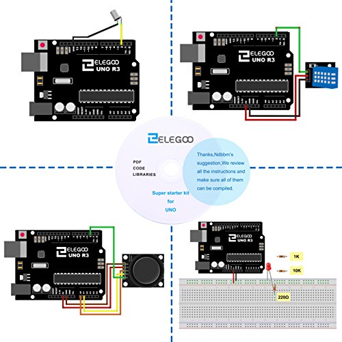 ELEGOO Conjunto Medio de Iniciación Compatible con Arduino IDE con Tutorial en Español y Conjunto de Relé de 5V, Modulo de Fuente de Alimentación, Servomotor, UNO R3 Placa de Desarrollo de Prototipos