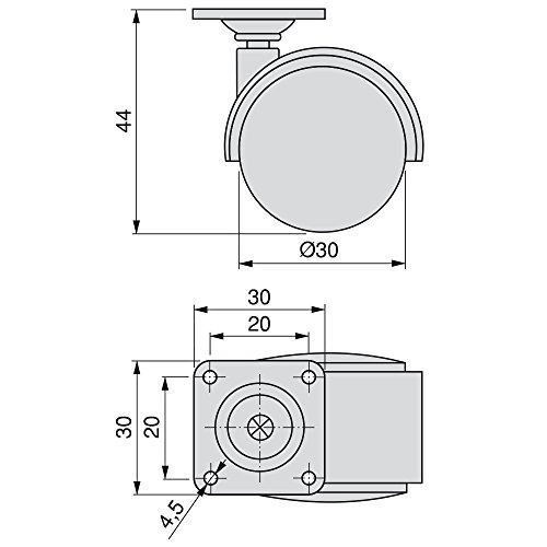 Emuca 2036717 - Lote de 4 ruedas pivotantes negras para mueble , sin frenos, diámetro 30 mm con placa de montaje y rodamiento de bolas