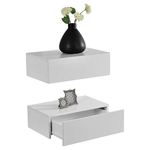 [en.casa] Set de 2 Mesitas de Noche de Pared con cajón - Blanco Mate - 46x30x15cm