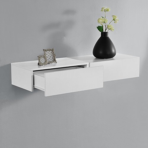 [en.casa] Set de 2 Mesitas de Noche de Pared con cajón - Blanco Mate - 46x30x15cm