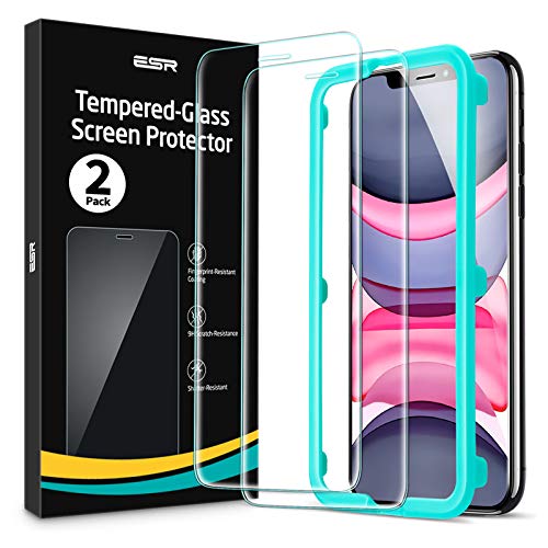 ESR Protector de Pantalla para iPhone 11/iPhone XR, [2 Unidades] Protector de Cristal Templado Premium para iPhone 11, [Marco de Instalación Fácil] Vidrio Templado para iPhone de 6,1” (2019)