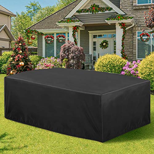 Essort Fundas para muebles de Jardin, Tamaño Grande 315x160x74cm Fundas impermeables para Muebles, Funda rectangular de poliester negro para Mesa y Silla para Patio