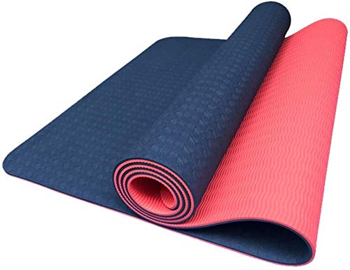 Estera de Yoga y Pilates TPE de 80 cm de Doble Capa Ultra Ancha para Principiantes para Ejercicios en Tierra (Hatha Nidra Tradition Pilates Fitness Repair Prenatal)-Naranja Rojo + Azul Oscuro Upt