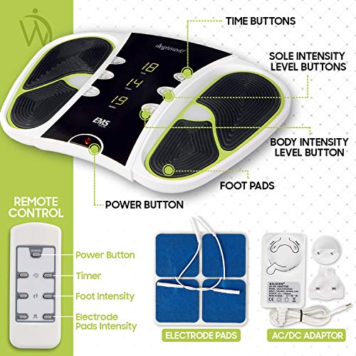 Estimulador Circulatorio Eléctrico - Mejora Circulación Piernas, Masajeador Impulsos Eléctricos, Alivia El Dolor, Electroestimulador Muscular Piernas y Cuerpo, Control Remoto 99 niveles intensidad